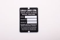 Chassis plate.  Lola Cars Yeovil Road Slough