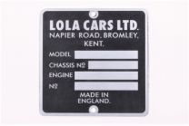Chassis plate. Lola Cars Napier Road Bromley
